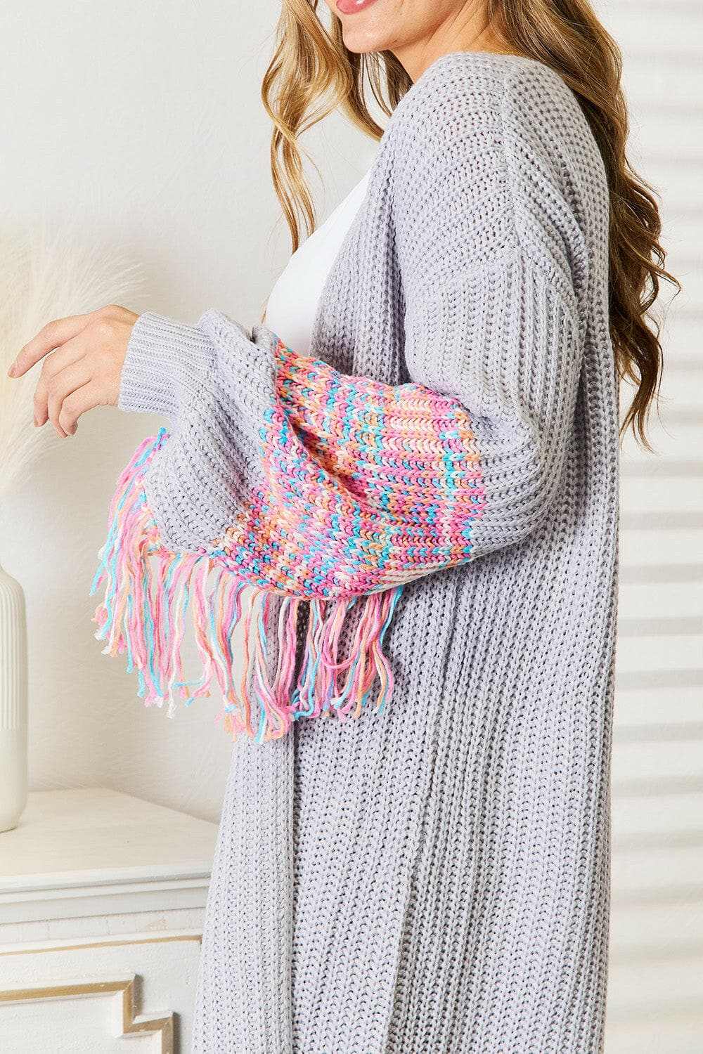 Trendsi Woven Right fringe sleeve cardigan