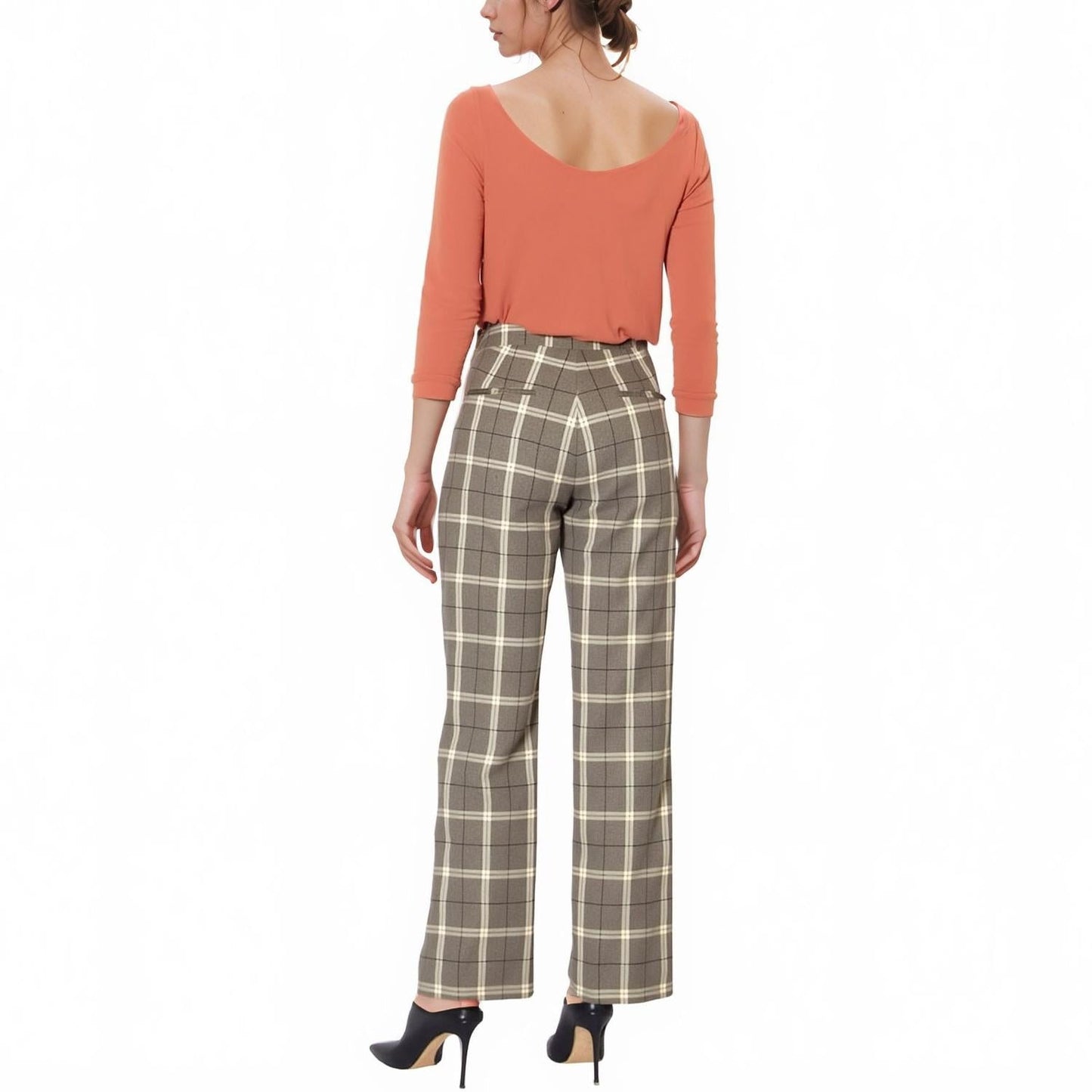 Pleione Women's Suiting Straight Pants in Mocha Plaid