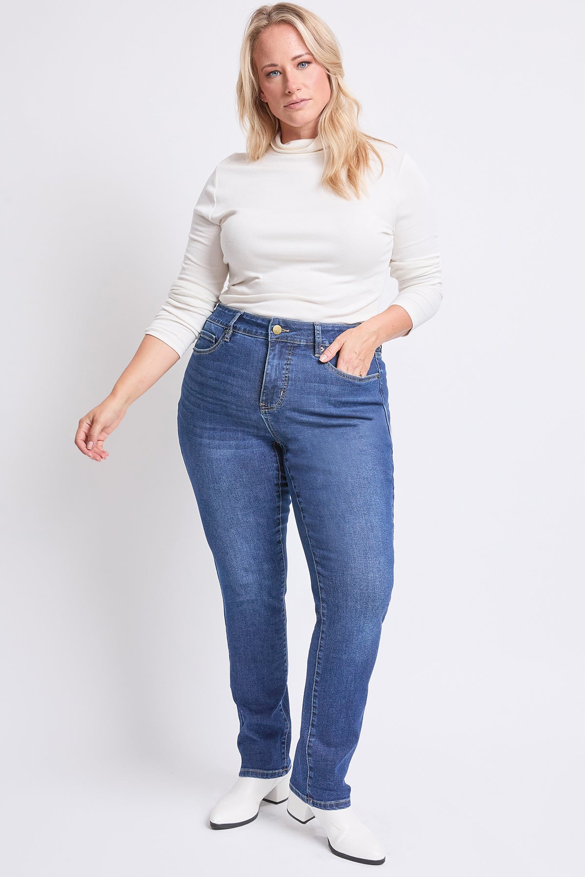 Women's Plus High Rise Basic 5 Pocket Straight  Jeans