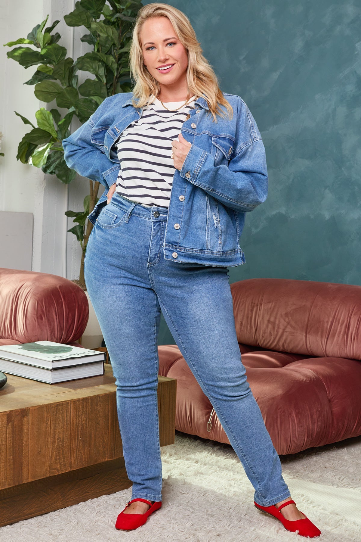 Women's Plus High Rise Basic 5 Pocket Straight  Jeans