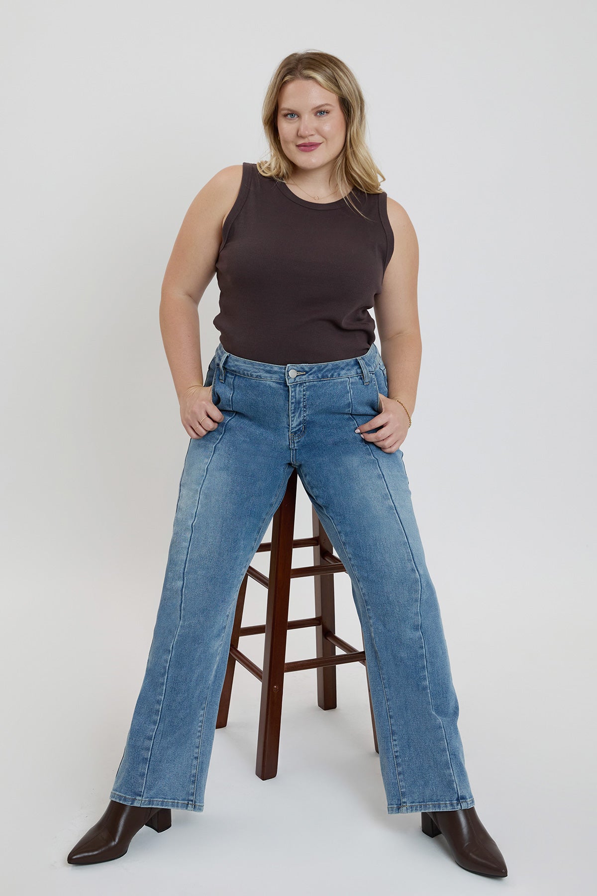 Women's Plus Front Seam Wide Leg Jeans