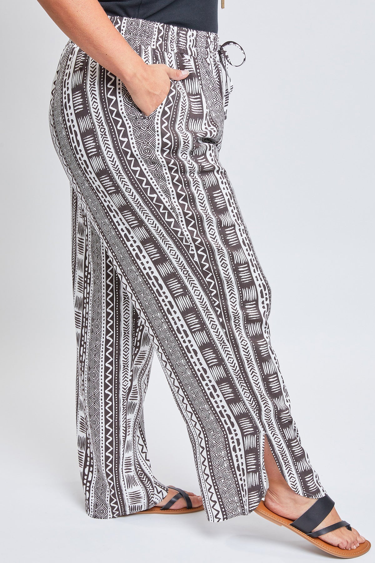 Women's Plus Elastic Waist Pant With Slit Hem