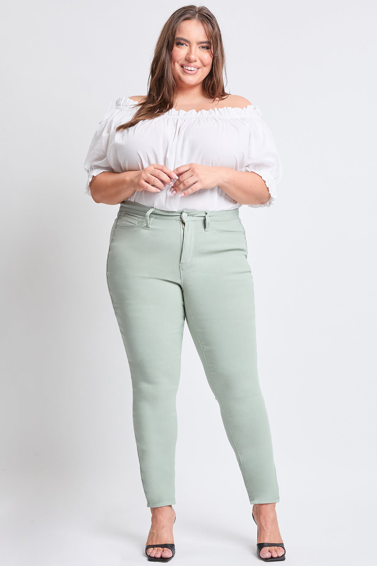 Women's Plus Size Hyperstretch Tummy Control Skinny Pants, Aloe