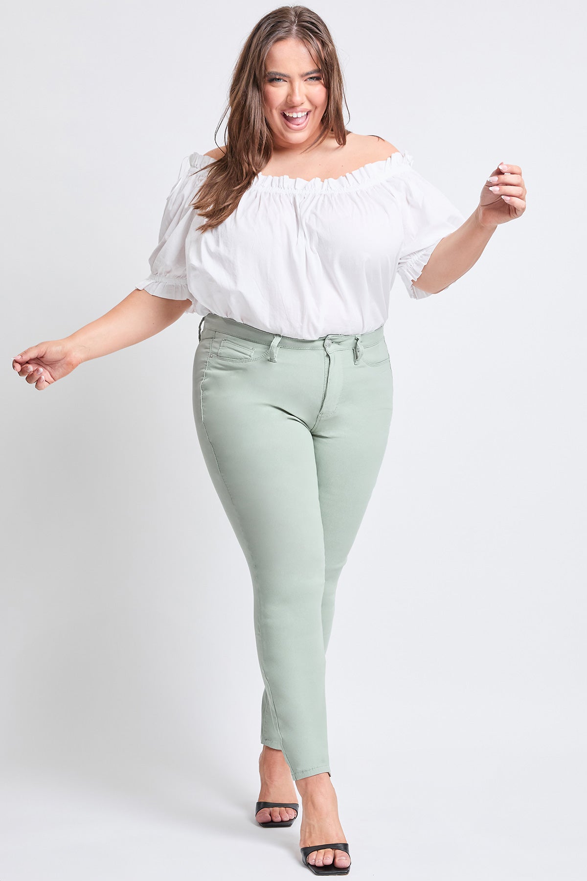 Women's Plus Size Hyperstretch Tummy Control Skinny Pants, Aloe