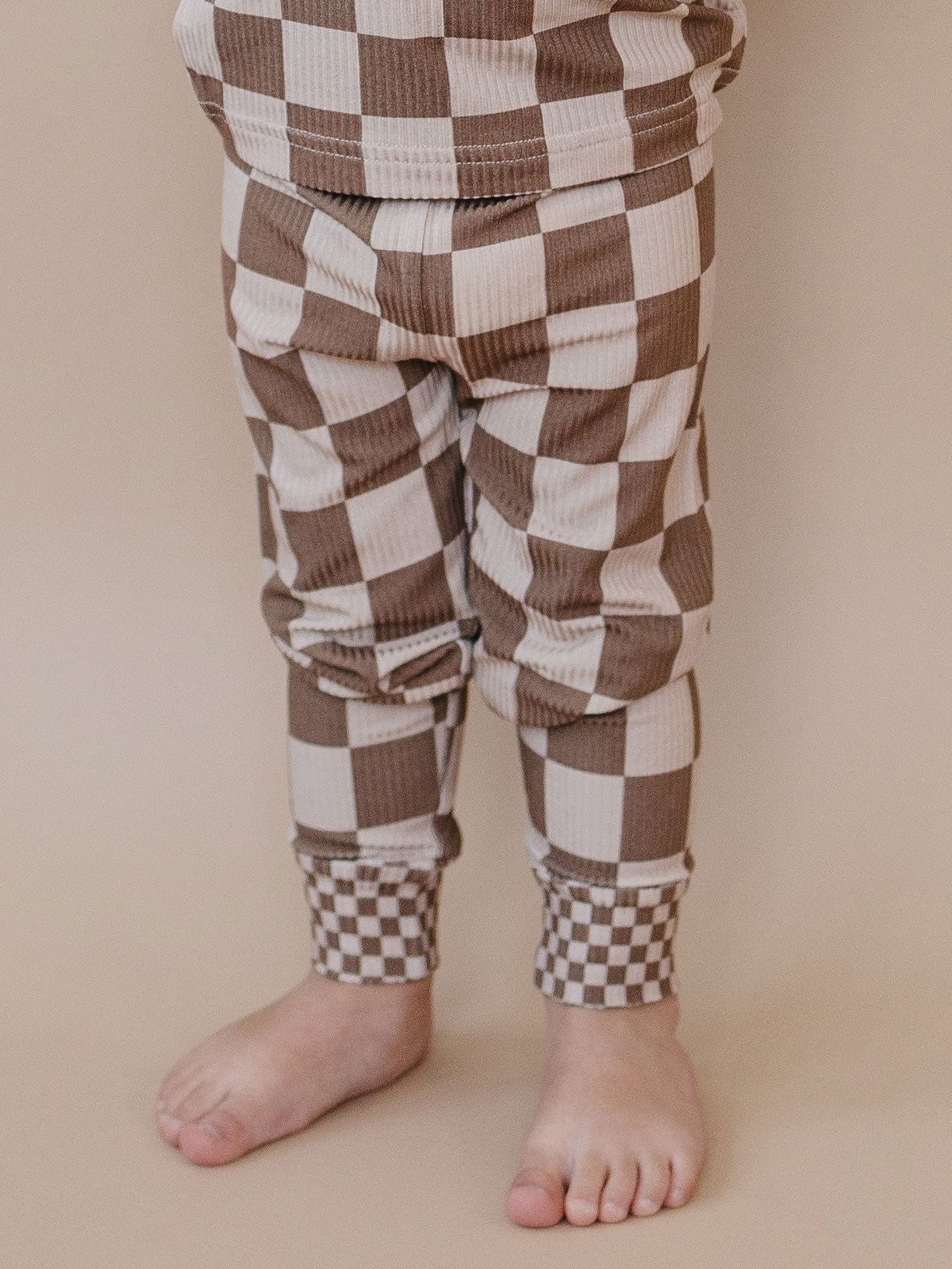Ribbed Bamboo Two Piece Set | Latte Checkered