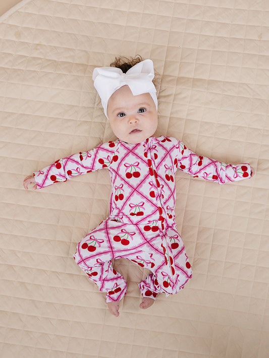 Bamboo Zip Romper | Cherry Bow