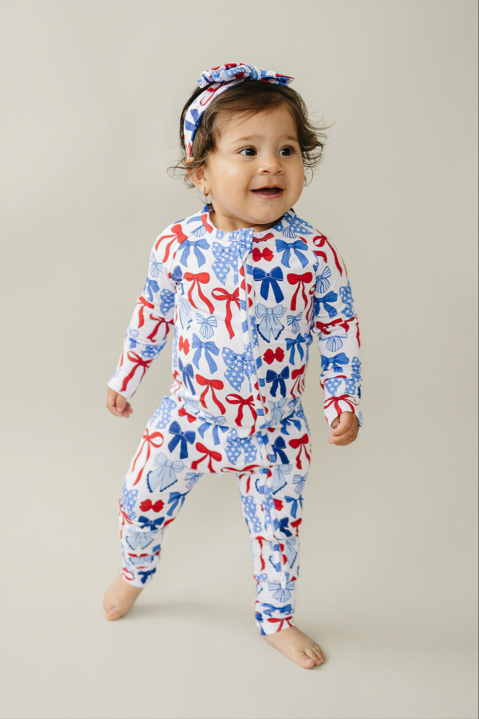 Bamboo Zip Romper  | Red-White & Bows