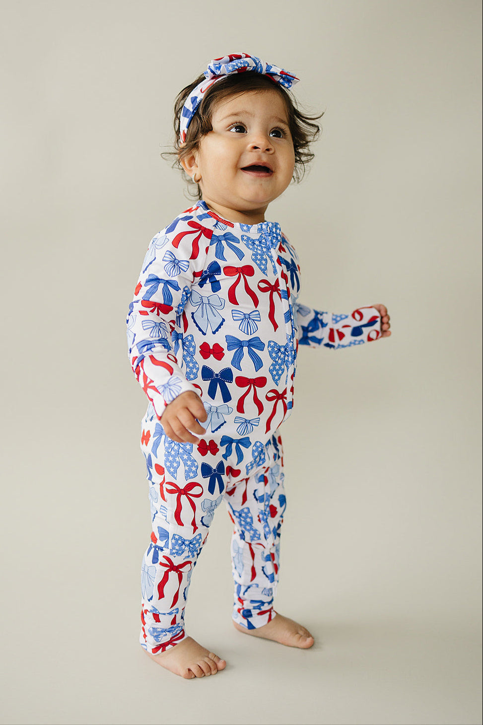 Bamboo Zip Romper  | Red-White & Bows
