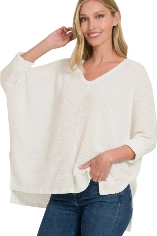 Trendsi Knit Top Women's Casual High-Low Slit Zenana Top - Soft & USA Shipped
