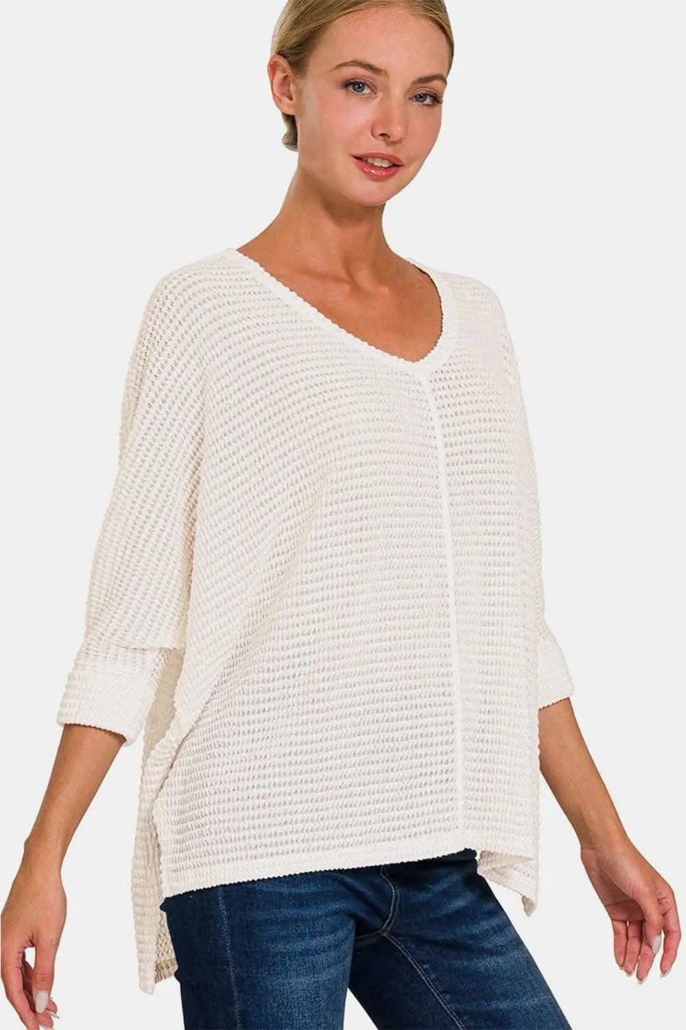 Trendsi Knit Top Women's Casual High-Low Slit Zenana Top - Soft & USA Shipped