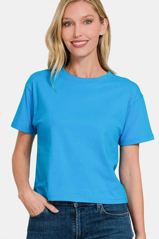 Trendsi Zenana Cropped Tee Women's Casual Round Neck Short Sleeve Top - Soft & Stylish