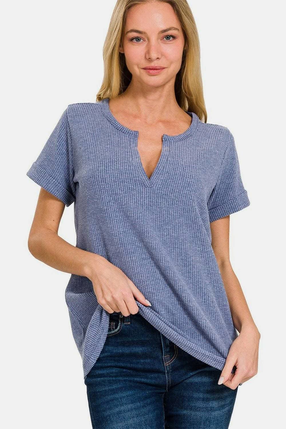 Women's Blouse - Notched Neck - Chic Style Top