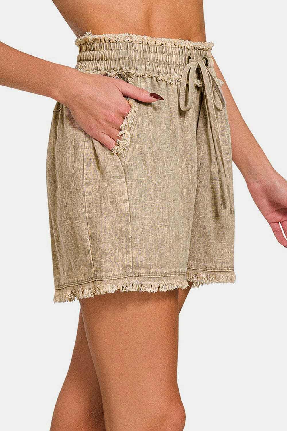 Trendsi Zenana frayed hem linen shorts