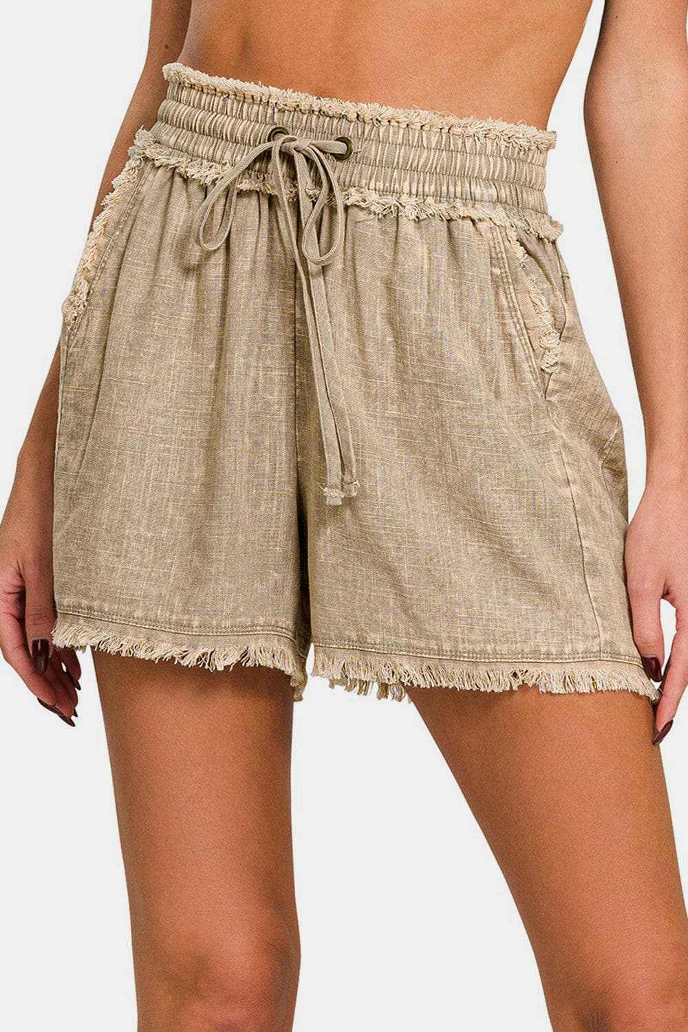 Trendsi Zenana frayed hem linen shorts