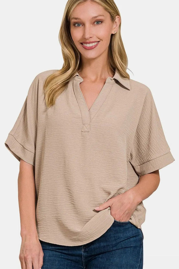 Trendsi Zenana textured collared top