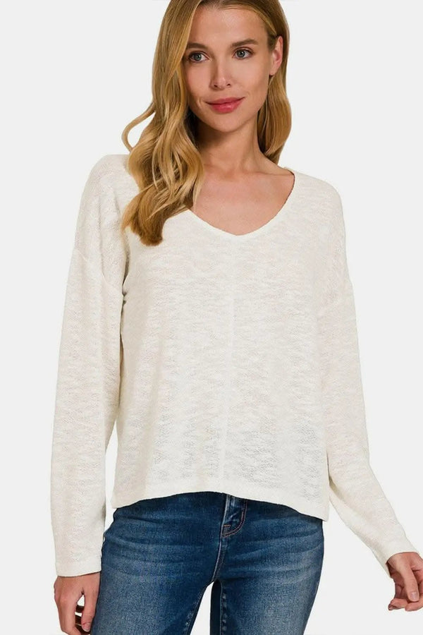 Trendsi usa - Zenana v-neck dropped shoulder tee