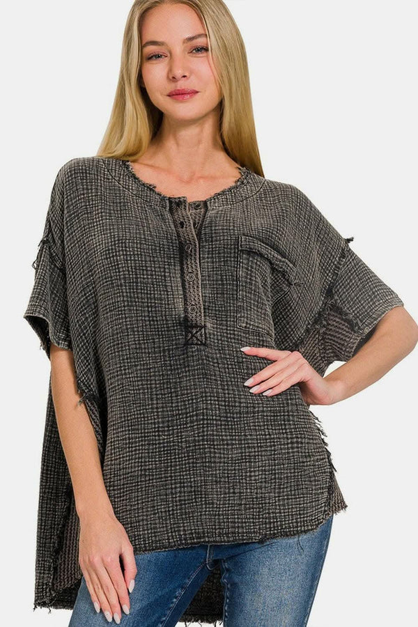 Trendsi just arrived - Zenana vintage half button tee