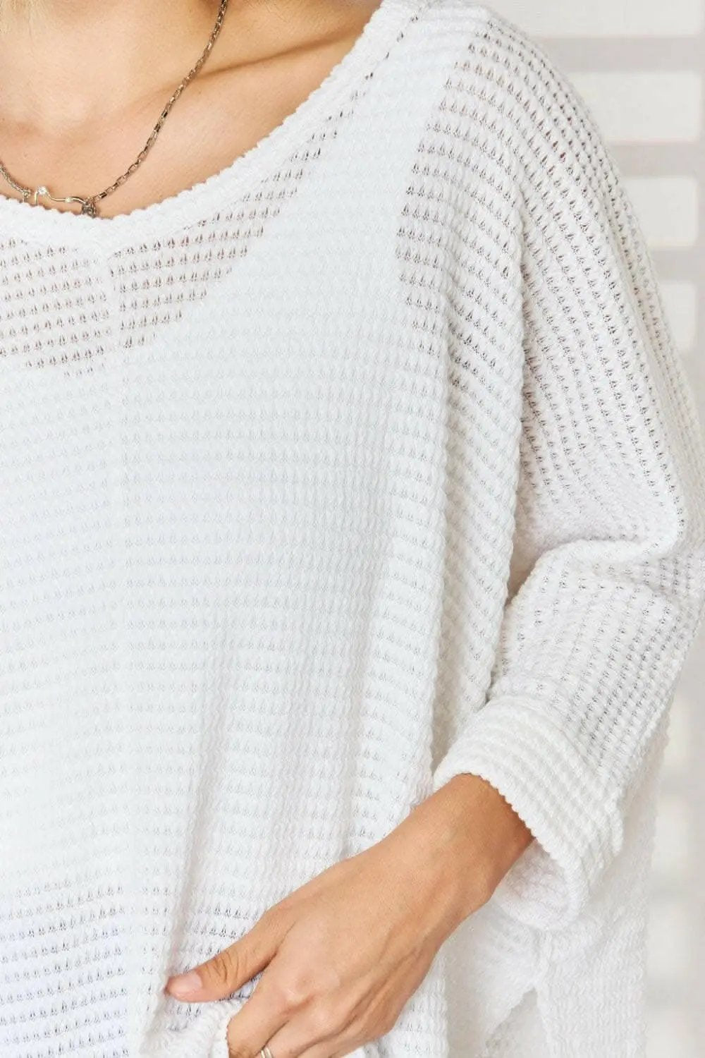Top - Waffle Knit V-Neck - Zenana