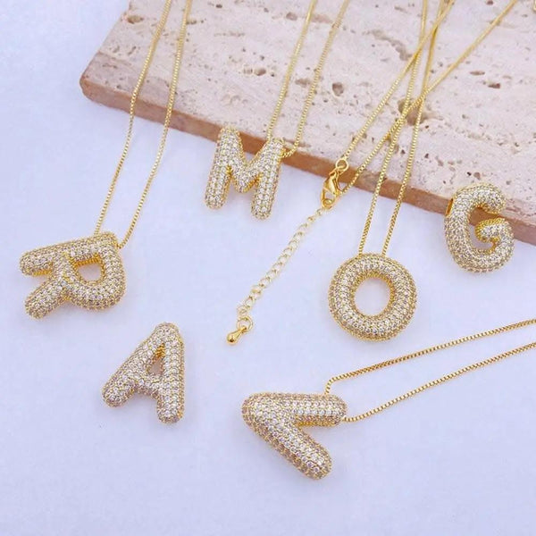 Trendsi Necklaces - Zircon gold letter charm pendant