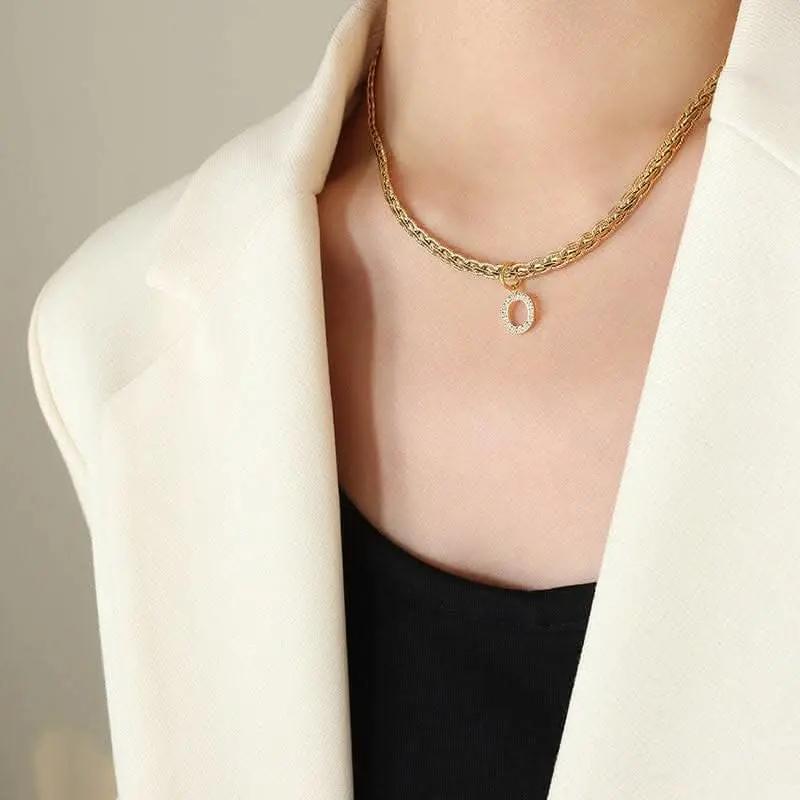 Trendsi Necklaces - Brass zircon letter pendant necklace