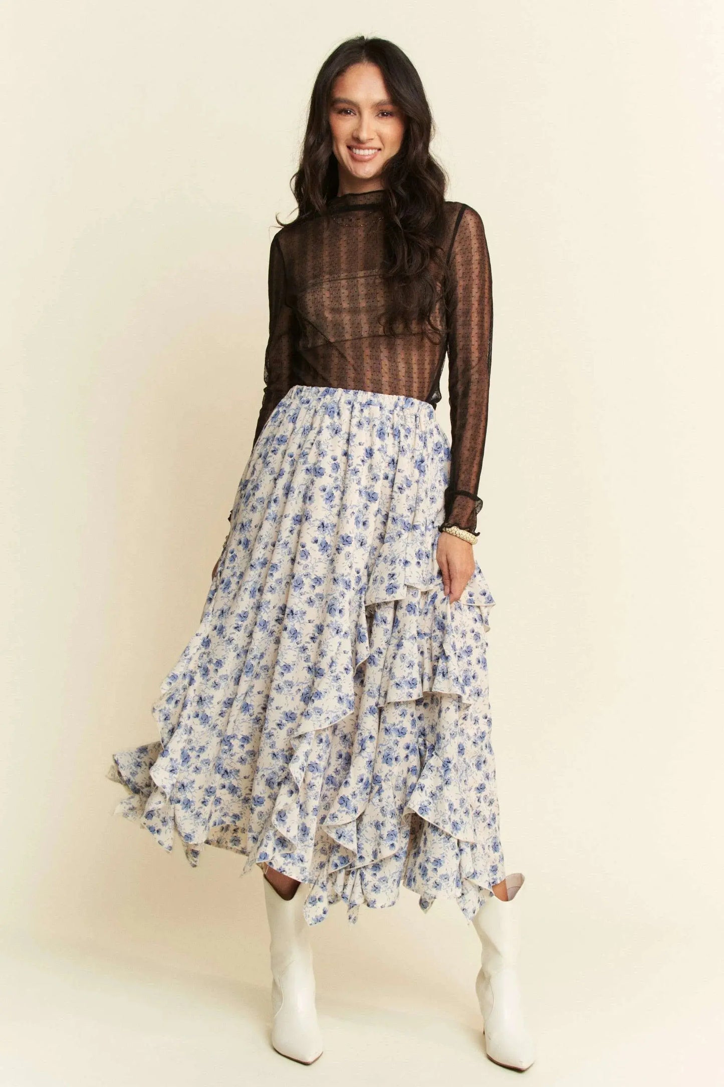 Mesh Top - Sheer Dotted Lace Turtle Neck - Stretchy & Stylish