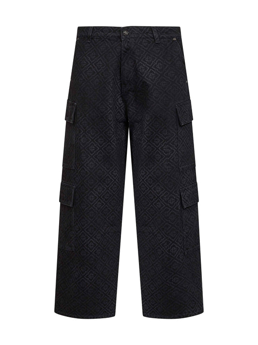 Cargo Jeans Monogram Black Cotton