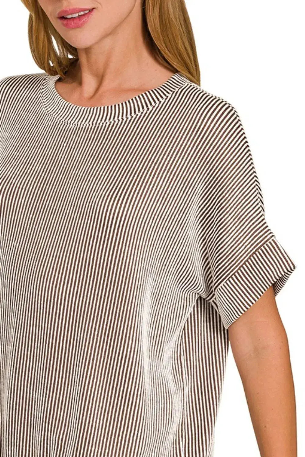 Ribbed Short Sleeve Tee - Women's Casual Top