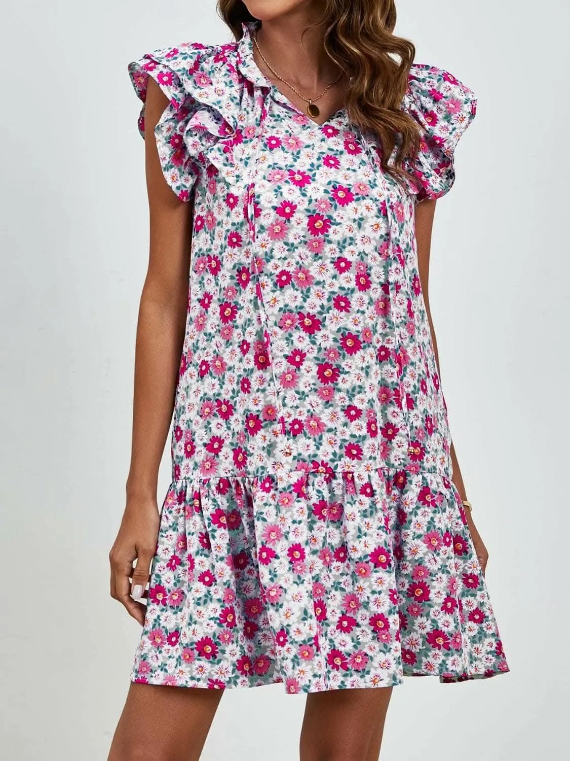 Trendsi swimwear - Floral Cap Sleeve Mini Dress