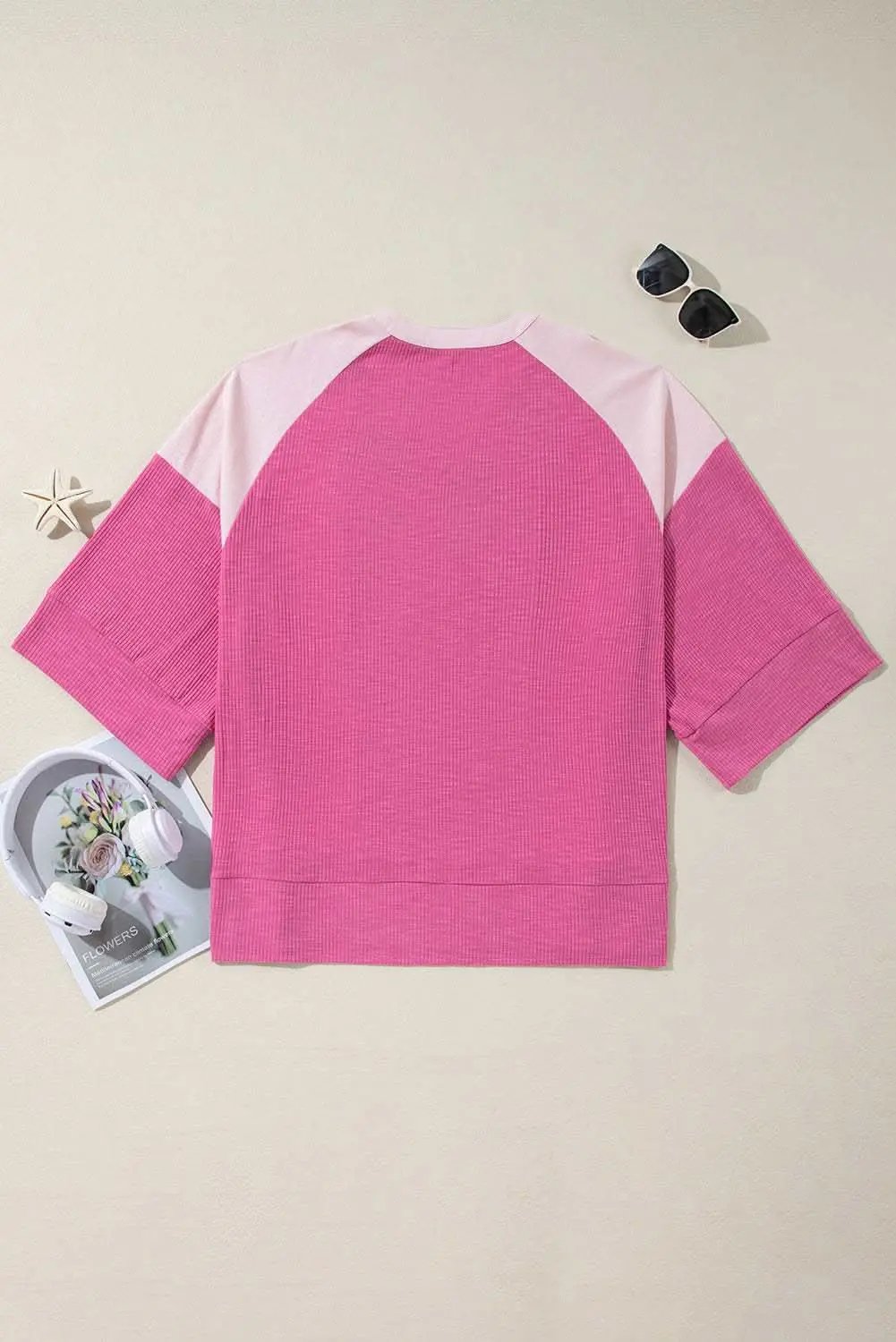 Oversize Top - Pink Colorblock 3/4 Sleeve - Chic Fashion