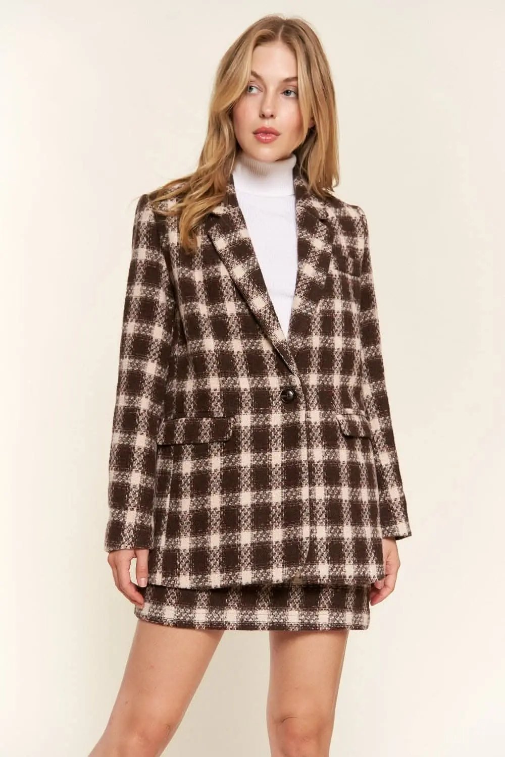 Trendsi Plaid brushed blazer for women