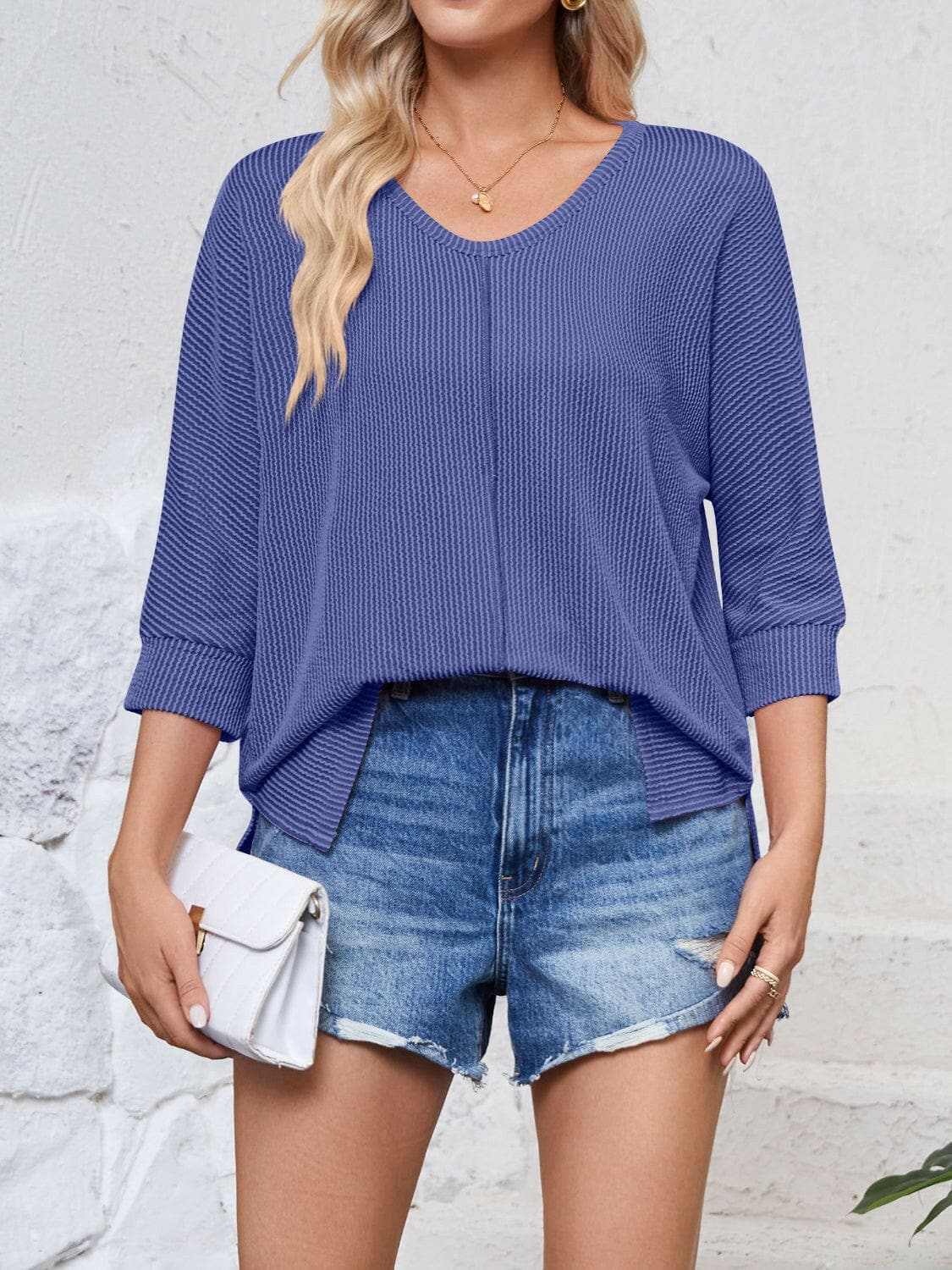 Trendsi just arrived - Textured 3/4 sleeve blouse