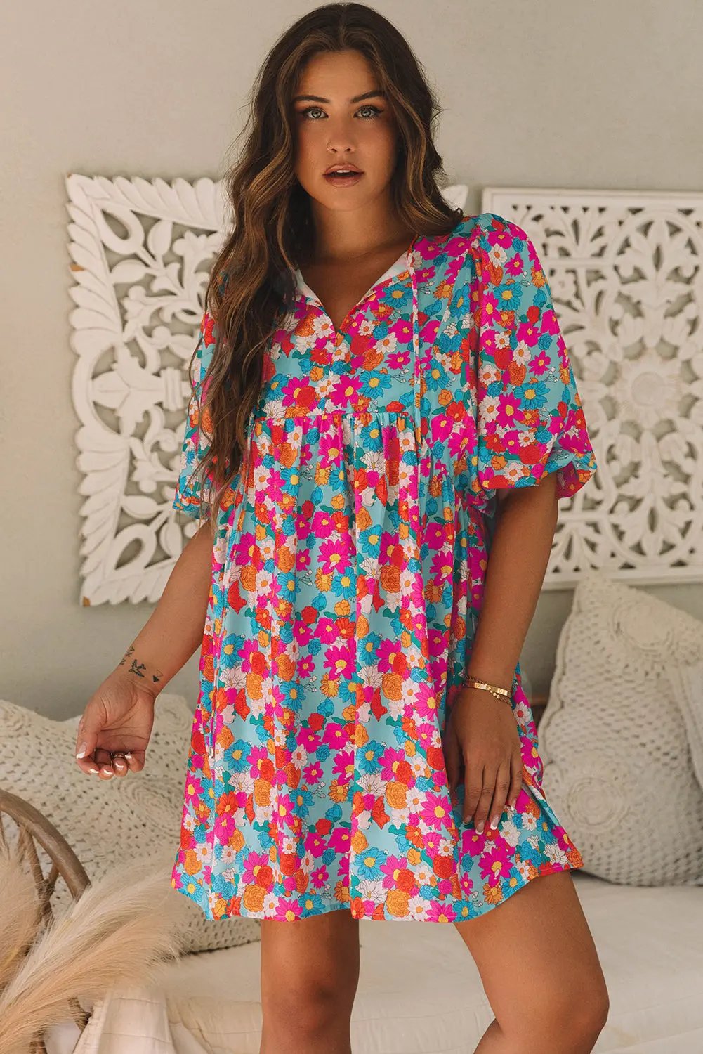 Babydoll Dress - Floral Print & Cute Sleeves - Summer Style