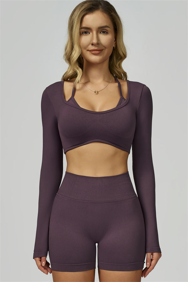 The Prime Long Sleeve Crop Top Shorts 2-Piece Set