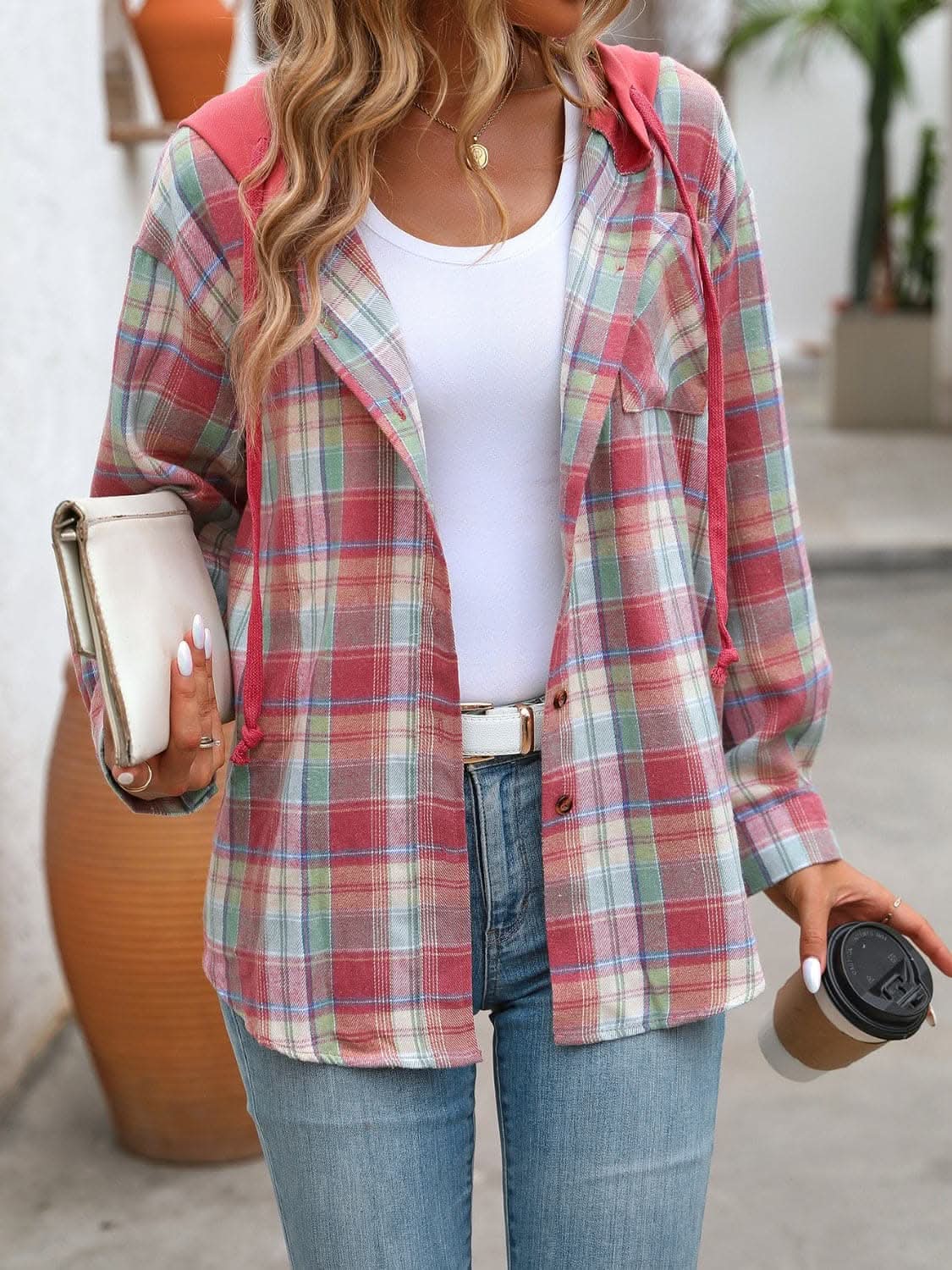 Trendsi Plaid hooded jacket with pockets