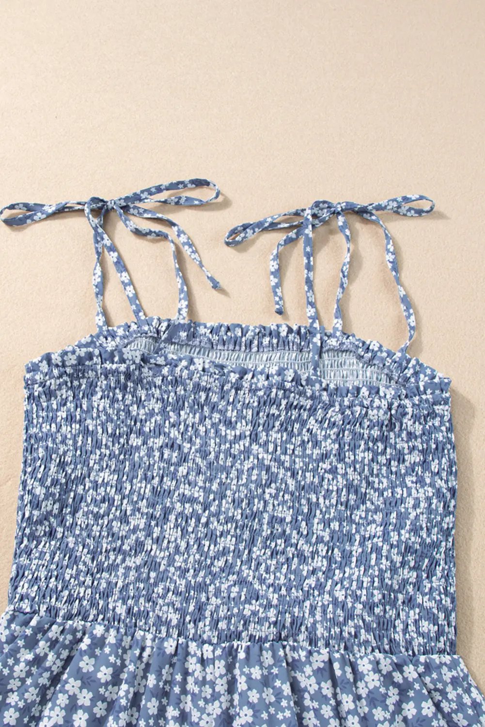 Jumpsuit - Floral Smocked Bodice Wide Leg - Bohemian Vacation