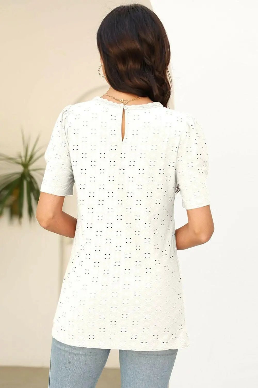 Trendsi just arrived - Elegant Eyelet T-Shirt - Comfort & Style