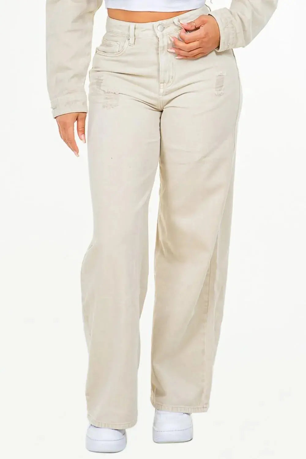 Jeans - High Waist Distressed - Wide Leg
