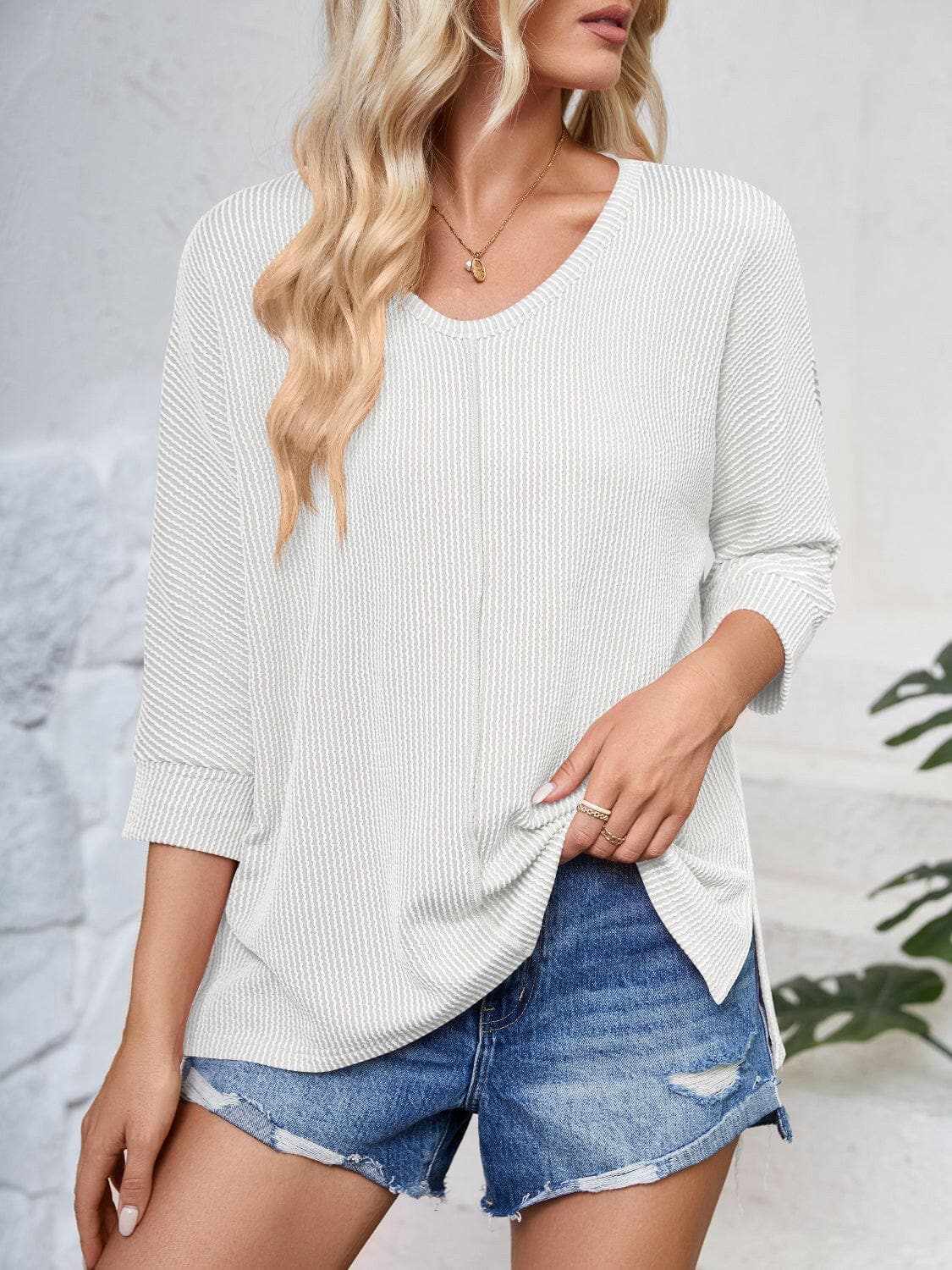 Trendsi just arrived - Textured 3/4 sleeve blouse