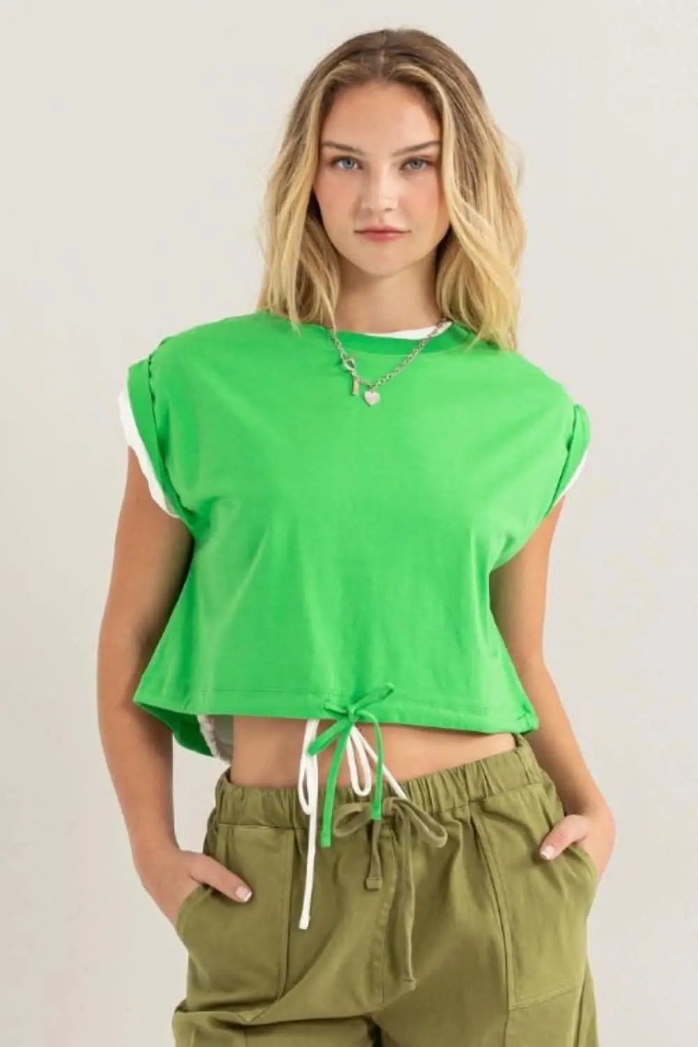 Trendsi Drawstring Crop Top Women's Casual T-Shirt USA Shipped, Trendy