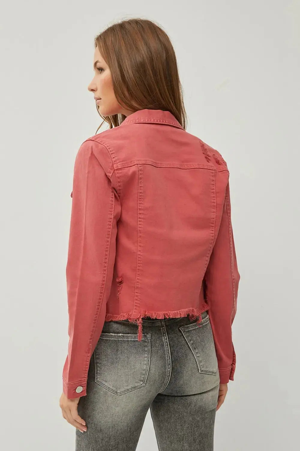 Denim Jacket - Plus Size Cropped Raw Hem - Button Up Top