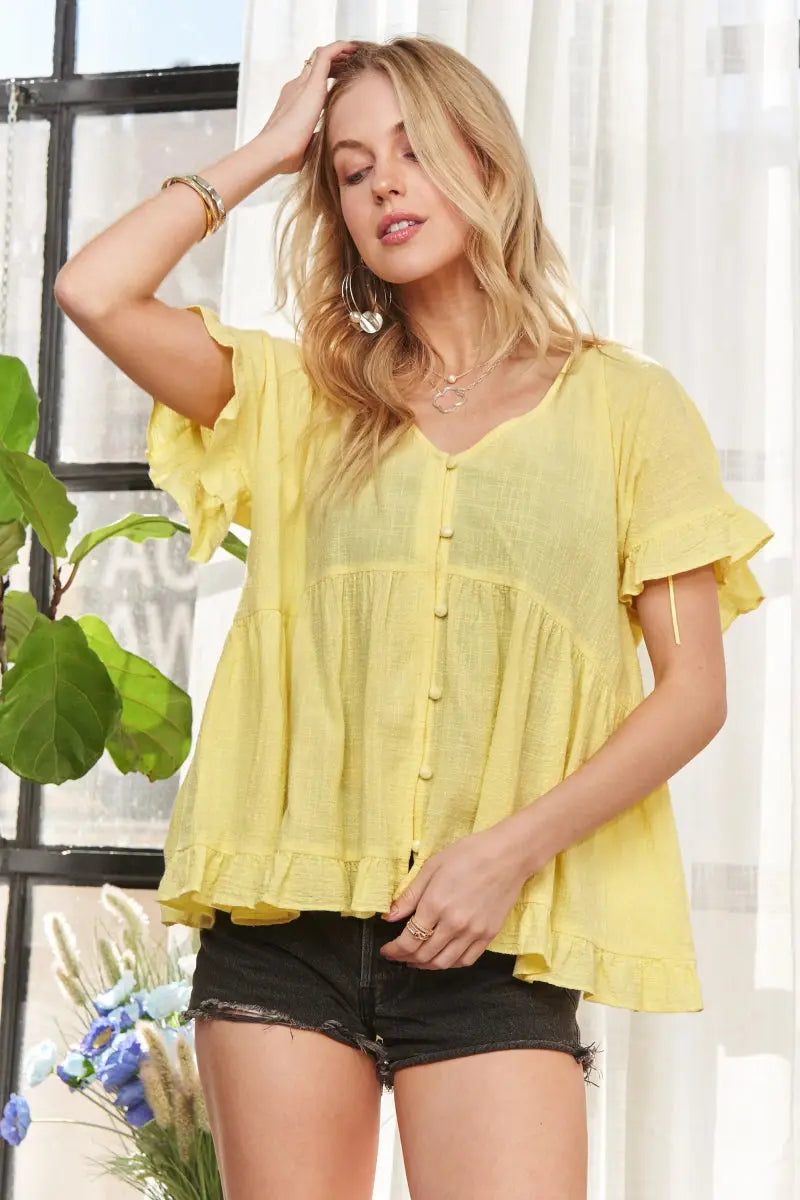Trendsi ADORA Yellow Babydoll Blouse Small
