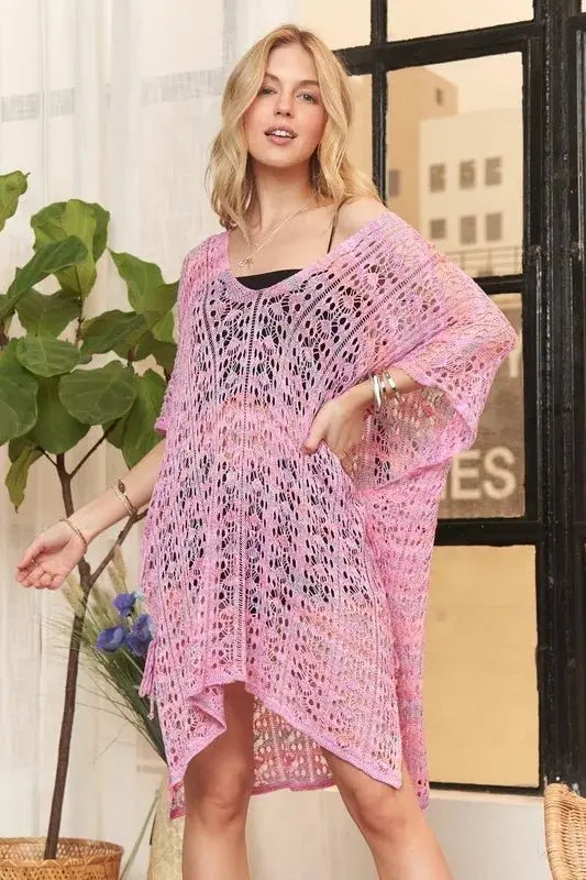 Crochet Tunic Top - Sheer High-Low Openwork - Summer Beach Cover-Up