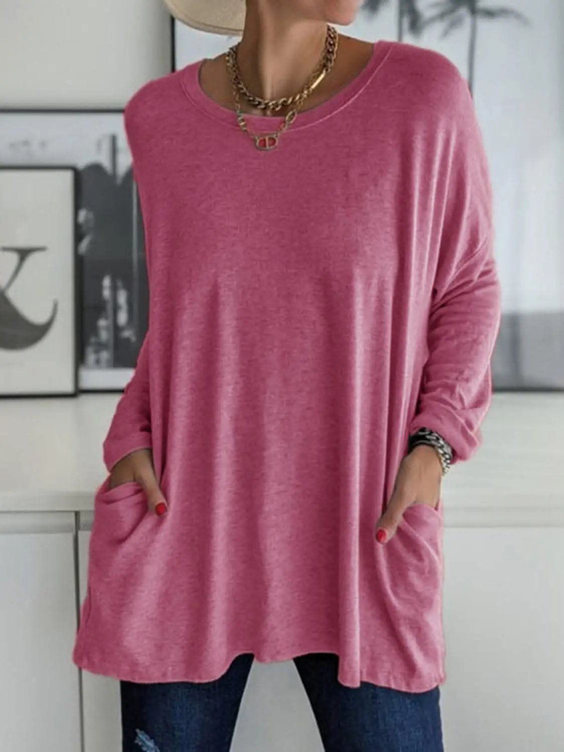 Trendsi Pocketed long sleeve tee - chic style