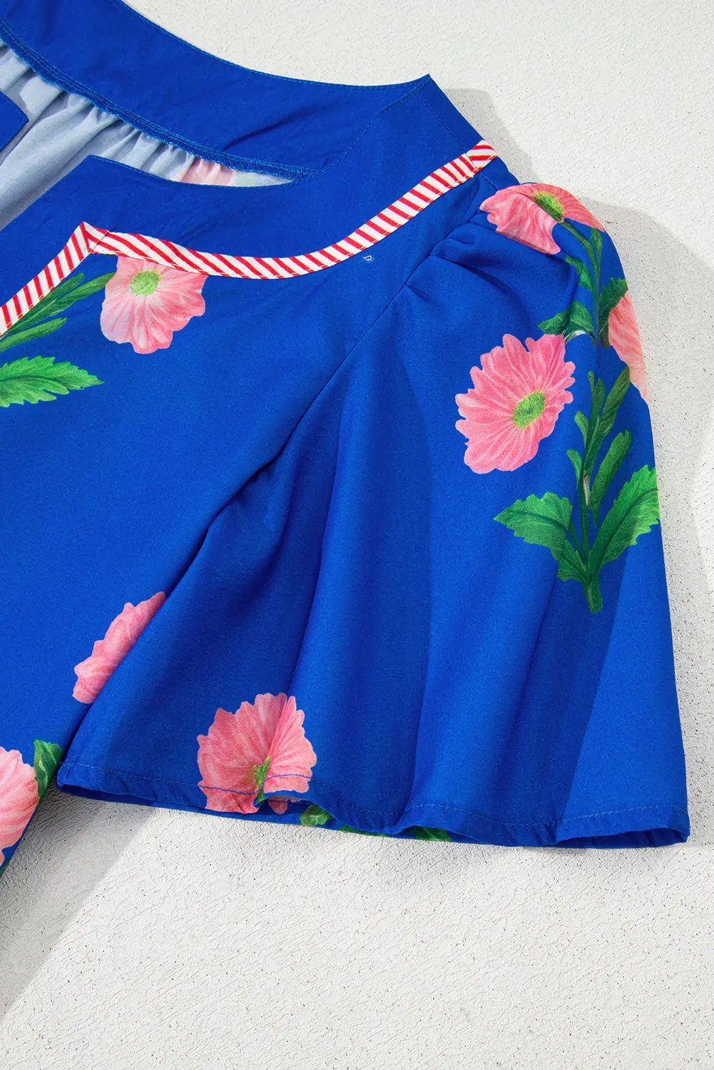 Mini Dress - Blue Floral Short Sleeve - Southern Belle Style