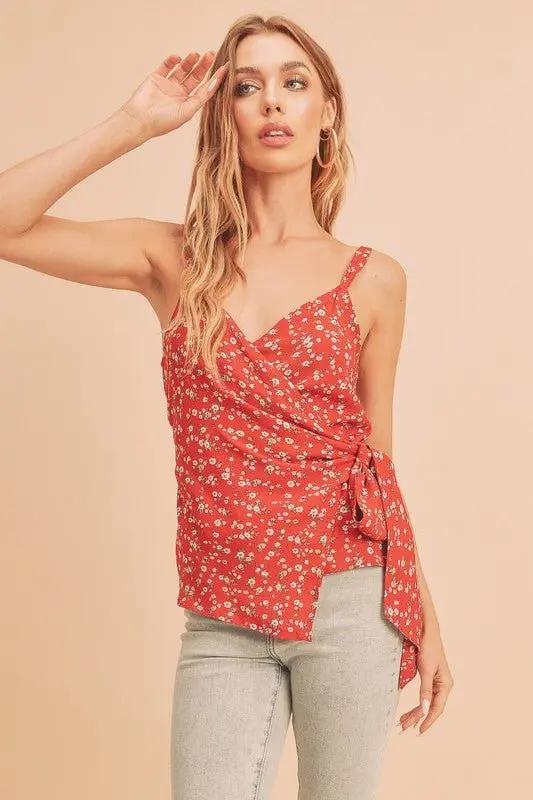 Trendsi Aemi + Co Ditsy Floral Cami Top - Red - Medium