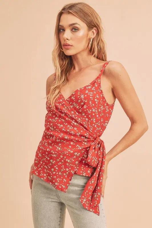 Trendsi Aemi + Co Ditsy Floral Cami Top - Red - Medium