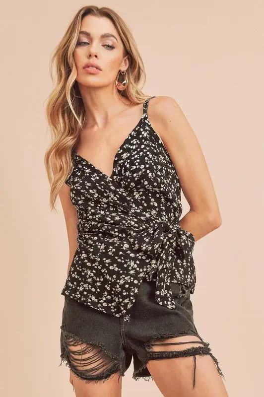 Cami Top - Ditsy Floral Surplice with Adjustable Straps
