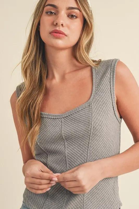 Trendsi Aemi + Co Ribbed Tank Top with Exposed Seam and Wide Straps