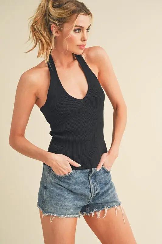 Trendsi Aemi + Co Ribbed Halter Neck Cami Top for Stylish Outfits - Apparel & Accessories