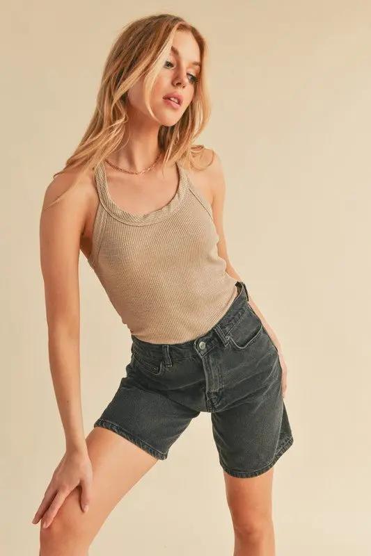 Trendsi Aemi + Co Scoop Neck Ribbed Tank Oatmeal S